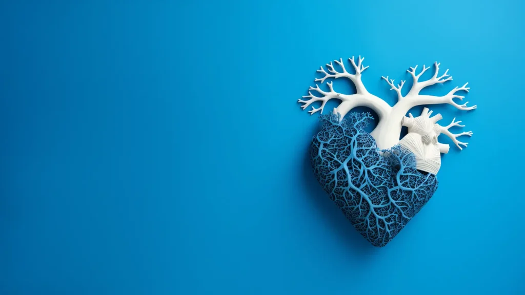 Artistic representation of a heart intertwined with branches, emphasizing the connection between heart health and oral hygiene practices such as brushing, promoted by Family Dental Group.