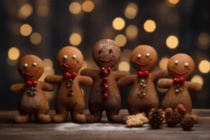 Gingerbread cookies arranged festively, highlighting the potential risk of cavities during the holidays and the importance of maintaining good oral health, as advised by your Missoula Dentist.